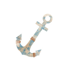 Rusty anchor watercolor illustration isolated on white background, hand drawn clipart. Illustration for clothes, stickers, baby shower, greeting cards, prints.