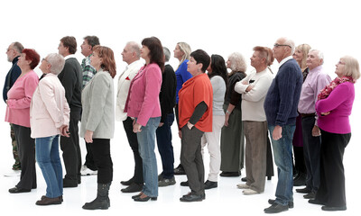 Obraz premium Profile view of a group of people isolated over a white background