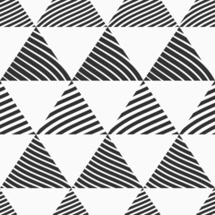 Abstract striped triangles seamless vector pattern. Repeating geometric shapes ornament. Black and white geometric background.