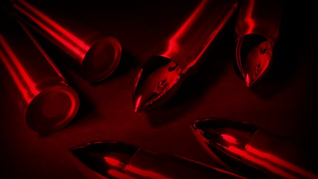 Gun Bullets Macro Closeup In Red Light