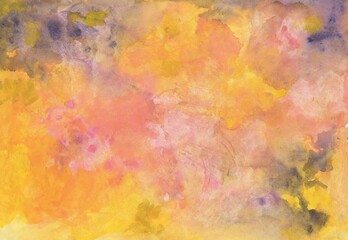 Watercolor texture on paper in orange, pink and violet tones