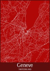 Red map of Geneve Switzerland.