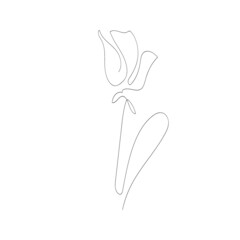 flower continuous one line icon. Isolated single flower silhouette. Modern minimal style linear logo. Floral element, symbol for poster, social media stories, card, cover. Vector scribble