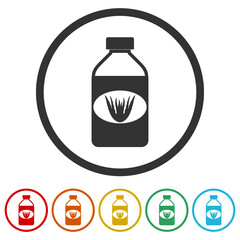 Bottle aloe vera ring icon, color set