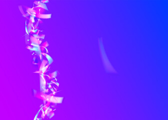 Obraz na płótnie Canvas Neon Tinsel. Iridescent Confetti. Glitter Foil. Blur Abstract Template. Cristal Background. Pink Shiny Effect. Surreal Art. Metal Flare. Blue Neon Tinsel