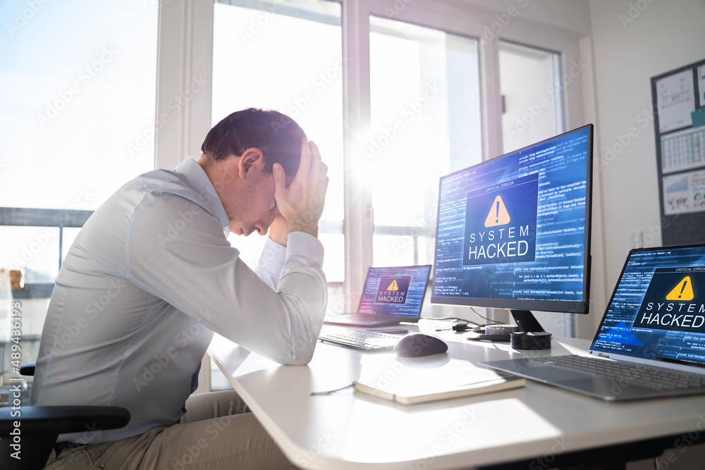 Poster Ransomware Malware Attack. Business Computer Hacked