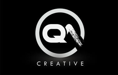 Obraz premium White QA Brush Letter Logo Design. Creative Brushed Letters Icon Logo.