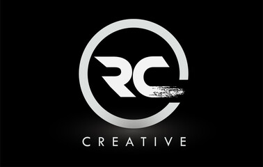 White RC Brush Letter Logo Design. Creative Brushed Letters Icon Logo.