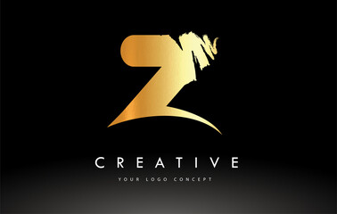 Golden Z Brushed Letter Logo. Brush Letters design with Brush stroke design.