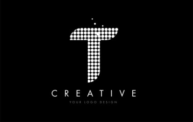 T Letter Logo Design with White Dots and Swoosh