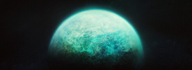 Green planet in space.