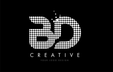 BD B D Letter Logo Design White Magenta Dots and Swoosh