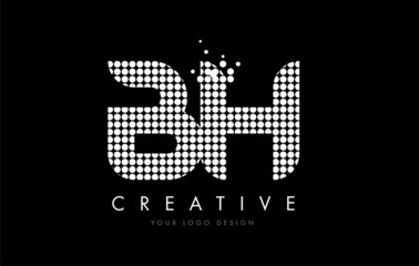 BH B H Letter Logo Design White Magenta Dots and Swoosh