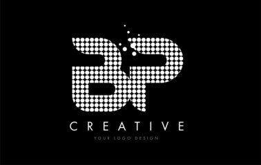 BP B P Letter Logo Design White Magenta Dots and Swoosh