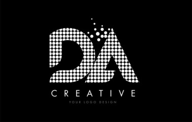 DA D A Letter Logo Design White Magenta Dots and Swoosh