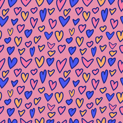 Cute love heart pattern for valentines day. Vector doodle romantic seamless background or pattern for greeting card, textile, fabric and other design 