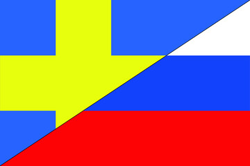 Sweden flag. Russia flag. Conflict between Russia and Sweden war concept. Russian flag and Sweden flag background. Horizontal design. Illustration.