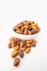 Crispy broad beans on white background