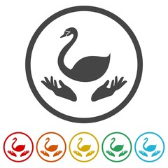 Hand Swan logo design ring icon, color set