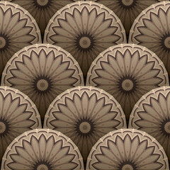 Tiled floral 3d mandalas seamless pattern. Ornamental modern surface background. Ethnic style round mandalas with abstract chamomile flowers. Repeat vector patterned backdrop. Beautiful ornaments