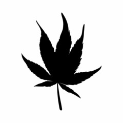 Black cannabis leaf isolated on a white background. Silhouette of cannabis. Vector illustration.