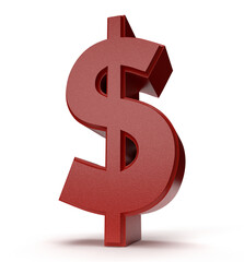 Isolated Red Dollar Currency Sign on White Background, 3D illustration.