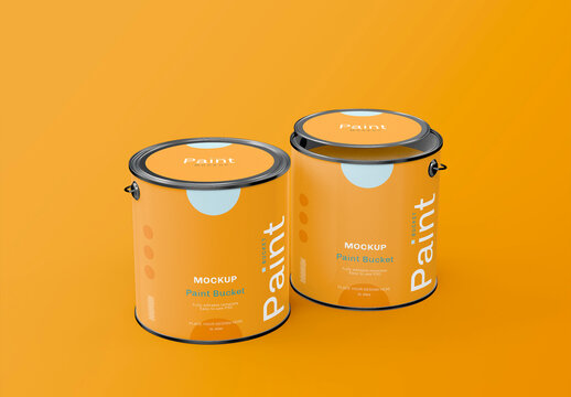 Front View of Two Paint Buckets One of Them Open Mockup