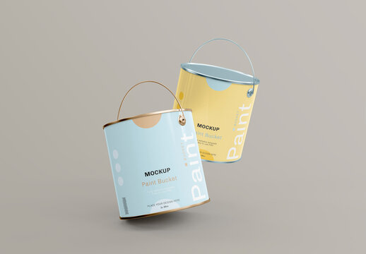 Two Floating Paint Buckets Mockup