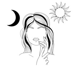 Beautiful woman. Line art. Vector illustration.