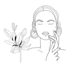 Beautiful woman. Line art. Vector illustration.