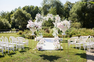 Place for wedding registration decorated with natural flowers