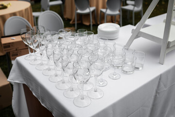 Wedding catering. White tablecloth