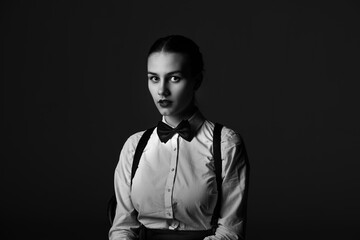 Caucasian woman portrait in black and white