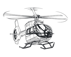 Black and white rescuers helicopter vector clip art