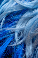 close up blue artificial hair, carnival costume