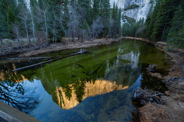 Daytime view of the merced river landscape of Yosemite National Park