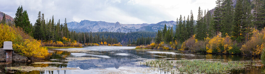 Overcast view of the fall color of Twin Lake of Mammoth Lake