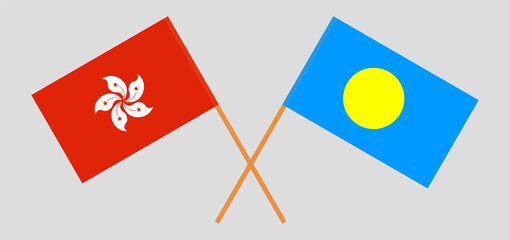 Crossed flags of Hong Kong and Palau. Official colors. Correct proportion