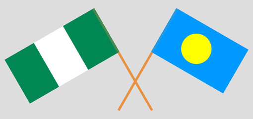 Crossed flags of Nigeria and Palau. Official colors. Correct proportion