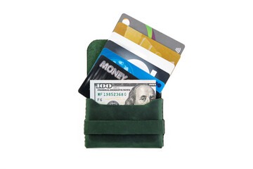 Handmade Genuine Leather wallet credit card holder, Ladies and women Leather wallet, white background