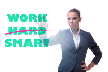 Businesswoman in working smart not hard concept