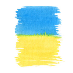 Naklejka premium Watercolor flag of Ukraine country hand painted brush with stylish ukrainian flag on white background. Blue and yellow National flag