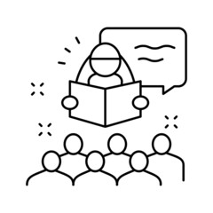 story time in children library line icon vector illustration
