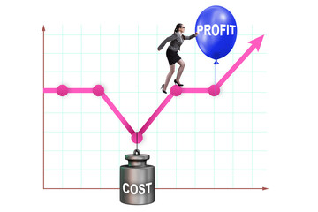 Chart with profit and cost and businessman