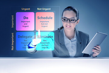 Businesswoman using eisenhower matrix for her priorities