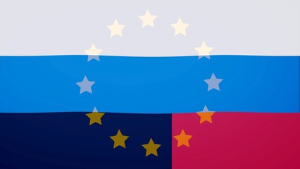 overlay of the Russian flag with war intelligence and NATO symbols