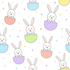 Easter pattern with bunnies and eggs. Vector