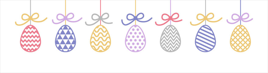 Easter banner with colourful hanging eggs. Vector