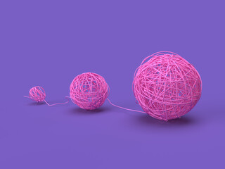  3 messy wire knots - 3d illustration  of growing problem 