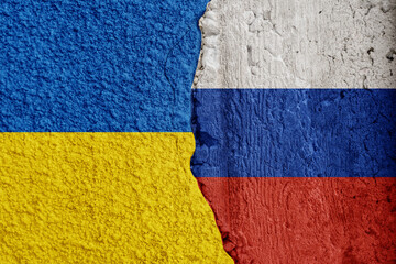 Flags of russian and ukraine. Putin invasion. War against Ukraine.